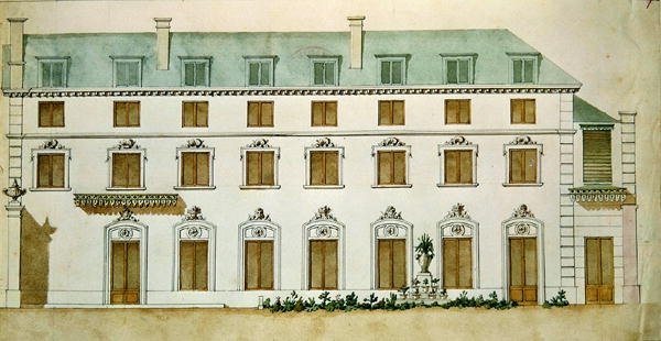 Fasade på huset i rue Fortunee, kjøpt av Honore de Balzac (1799-1850) i 1847 (wc på papir) av French School