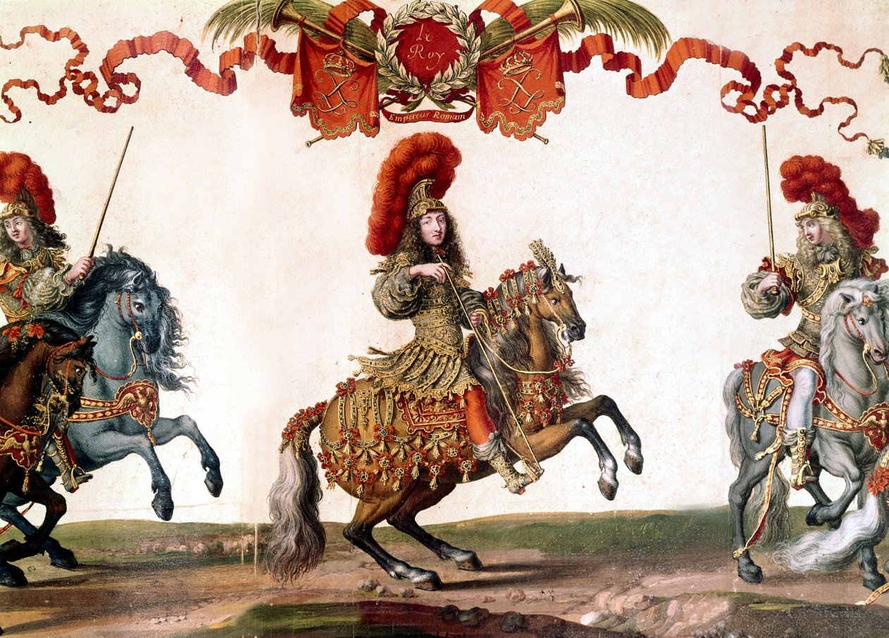 Fransk kong Louis XIV ved Grand Carrousel, miniatyr, 1662 av French School