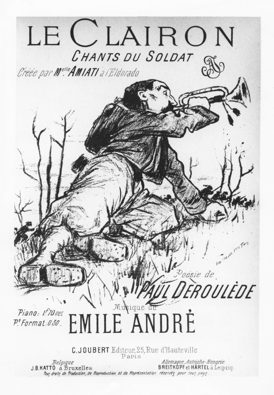 Forside av Le Clairon, Chants du Soldat, av Paul Deroulède av French School