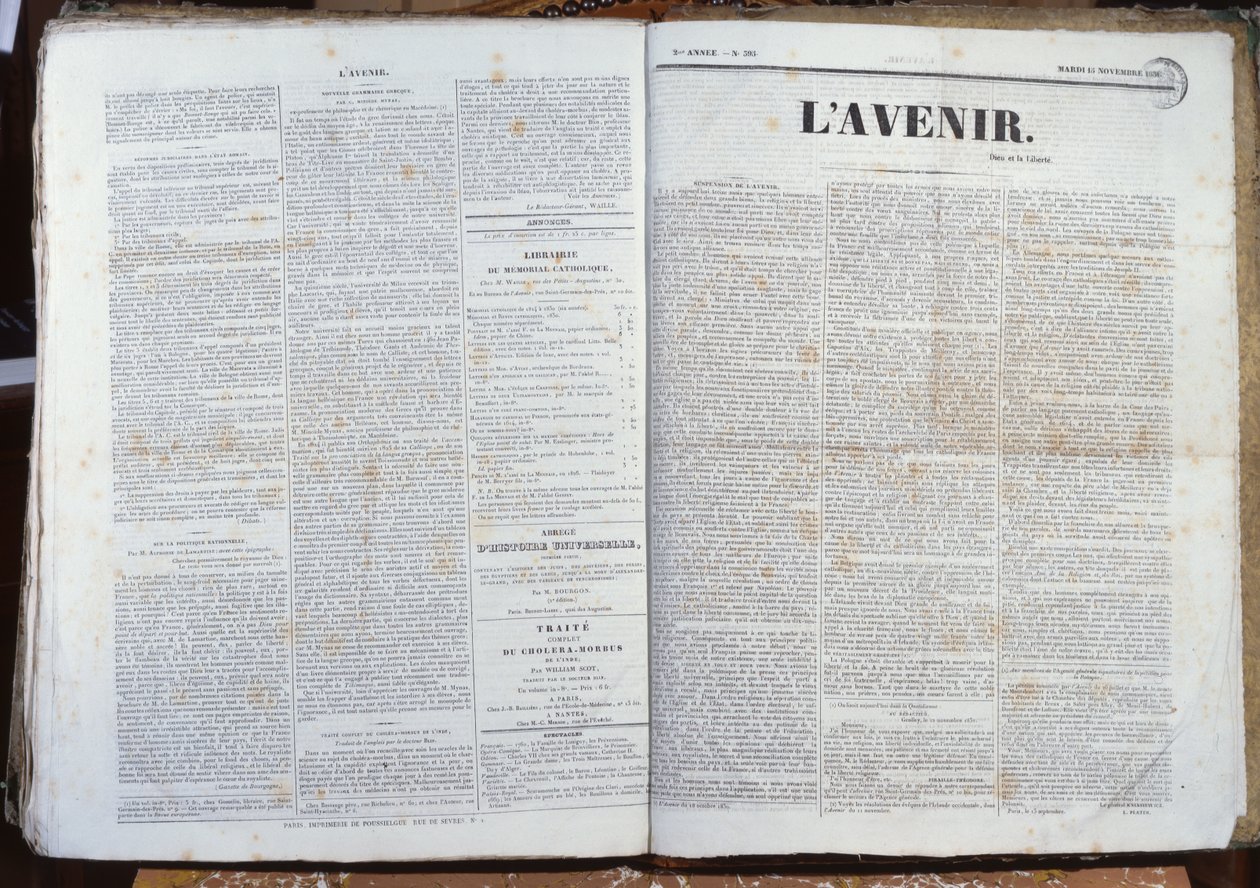 Siste utgave av Journal LAvenir, 16. november 1830 (trykt papir) av French School