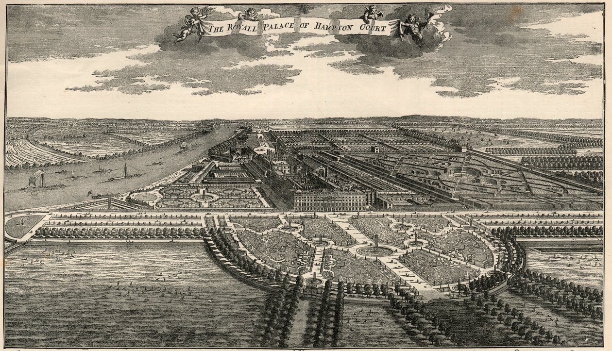 Kart over det kongelige domenet til Hampton Court, som viser avenyene i parken som lagt ut av William III. av French School