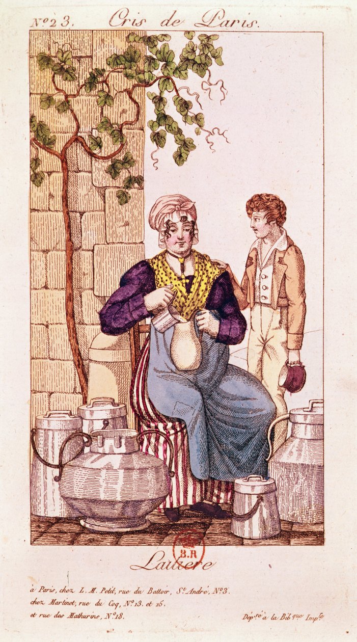 Milkmaid (fargegravering) av French School
