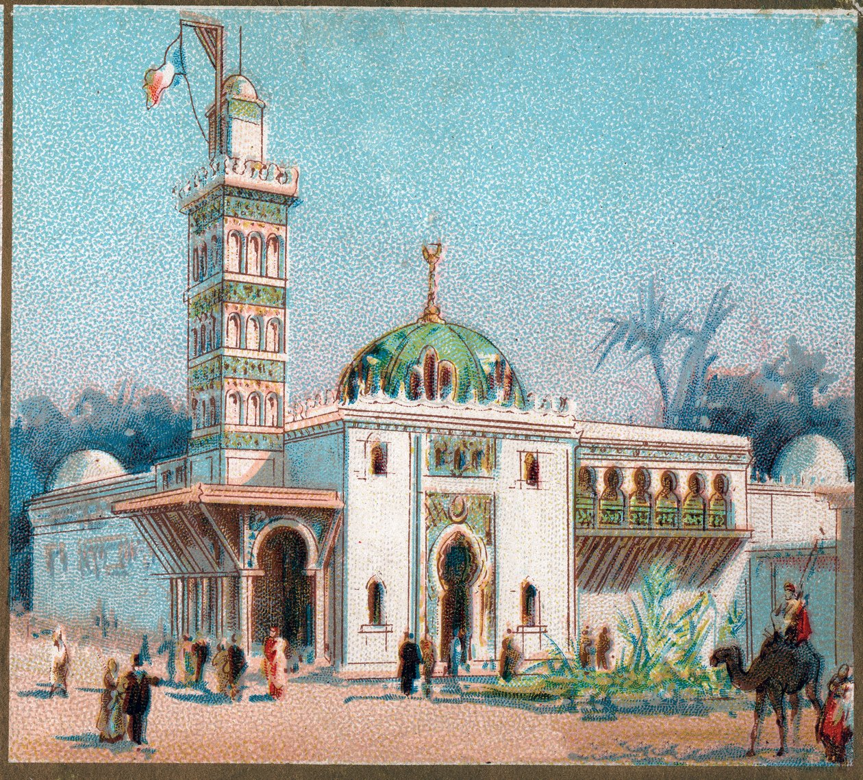 Paris. Universell utstilling fra 1889: Den arabiske moskeen. av French School