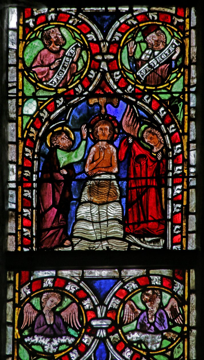 Window depicting the Baptism in the River Jordan  av French School