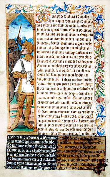 fol.78v, Døden leder en soldat, fra Heures a l
