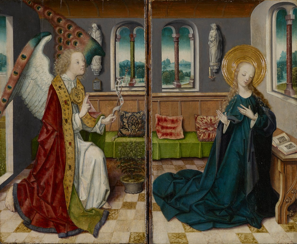 Bebudelsen, 1490 (blandet media på tre) av German School