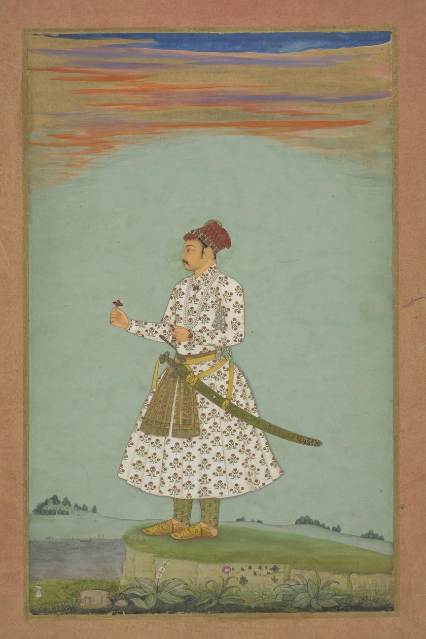 Maharaja Rama Singh (I) av Amber, ca. 1660 (gouache og gull på papir montert på albumblad) av Indian School