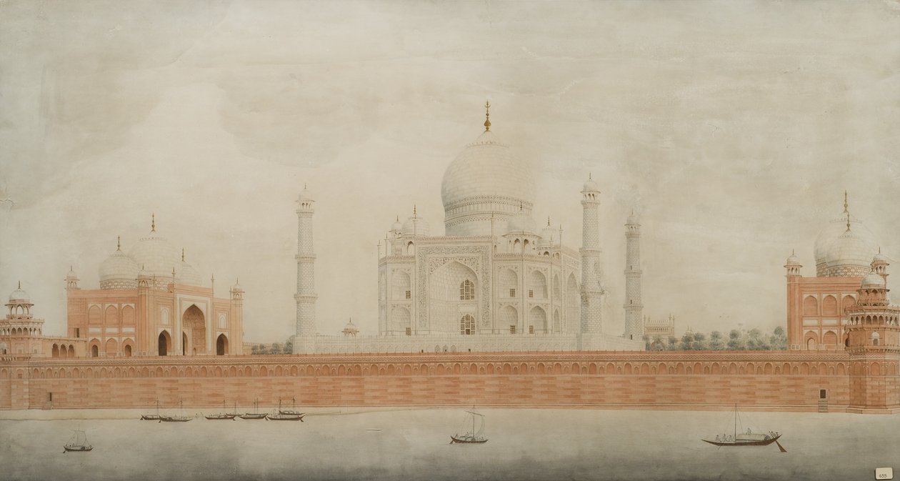 Nordlig høyde av Taj Mahal, Agra, 1820 (wc på papir) av Indian School