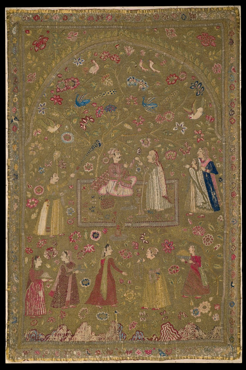 Tekstilhengende, tidlig 1600-tall (silke, metall og bomull) av Indian School