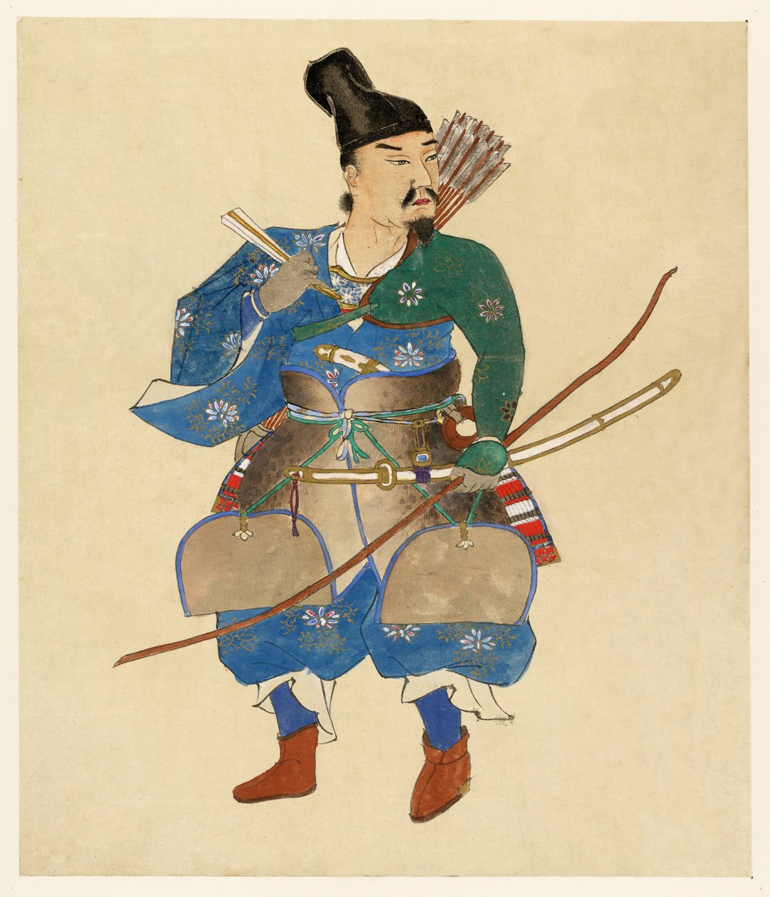 Japanese Warrior, 1800 - 1870 (håndfarget treblokktrykk) av Japanese School