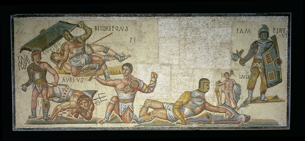 Battle between Gladiators, 320 AD (mosaikk) av Roman