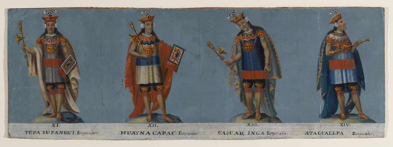 Fire inkakonger: Tupac Yupanqui, Huayna Capac, Huascar Inca, Atahuallpa, tidlig på 1800-tallet av Unknown