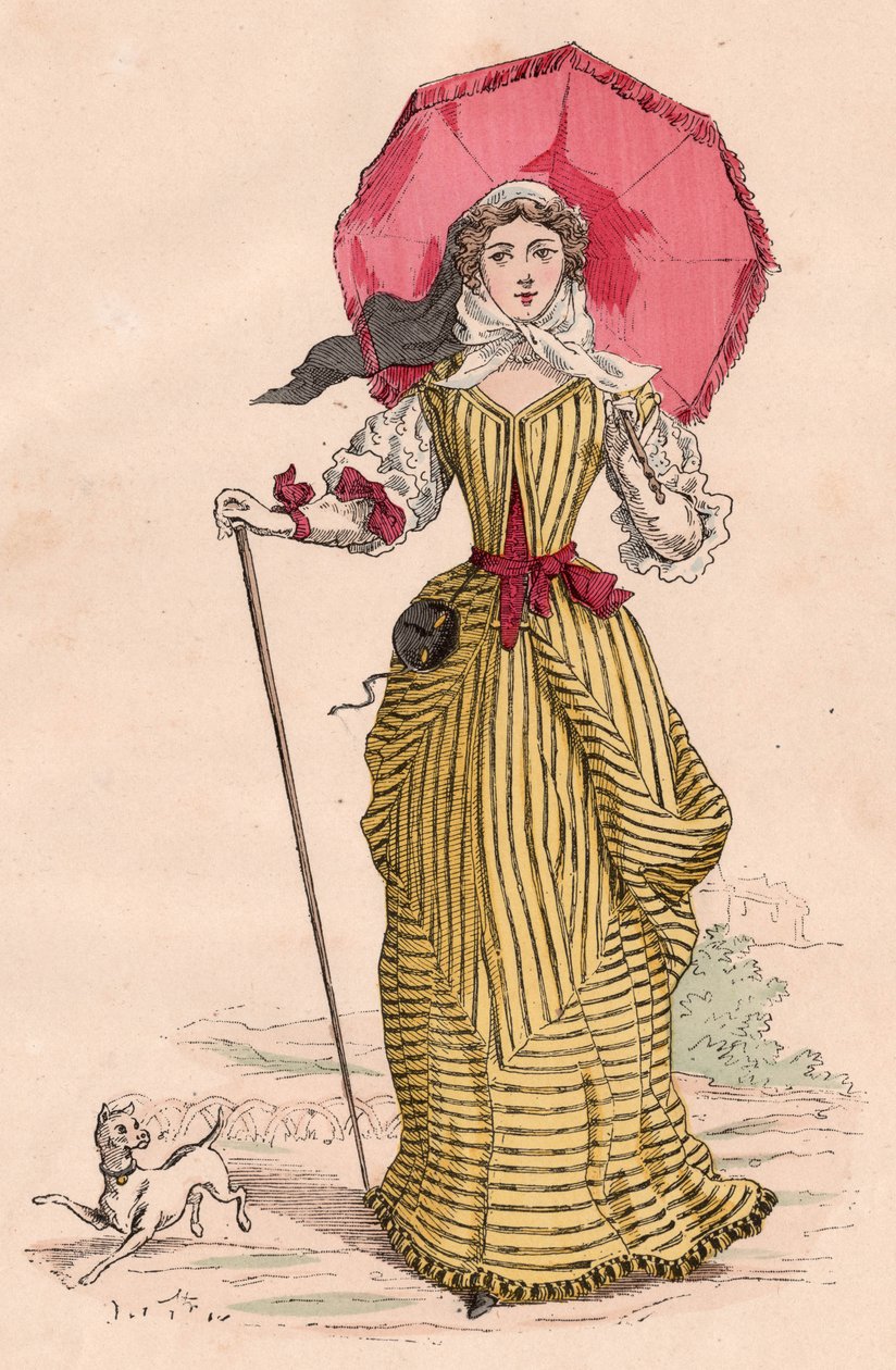 Ung fransk kvinne med elegant kostyme fra XVII århundre (fargegravering) av Unknown