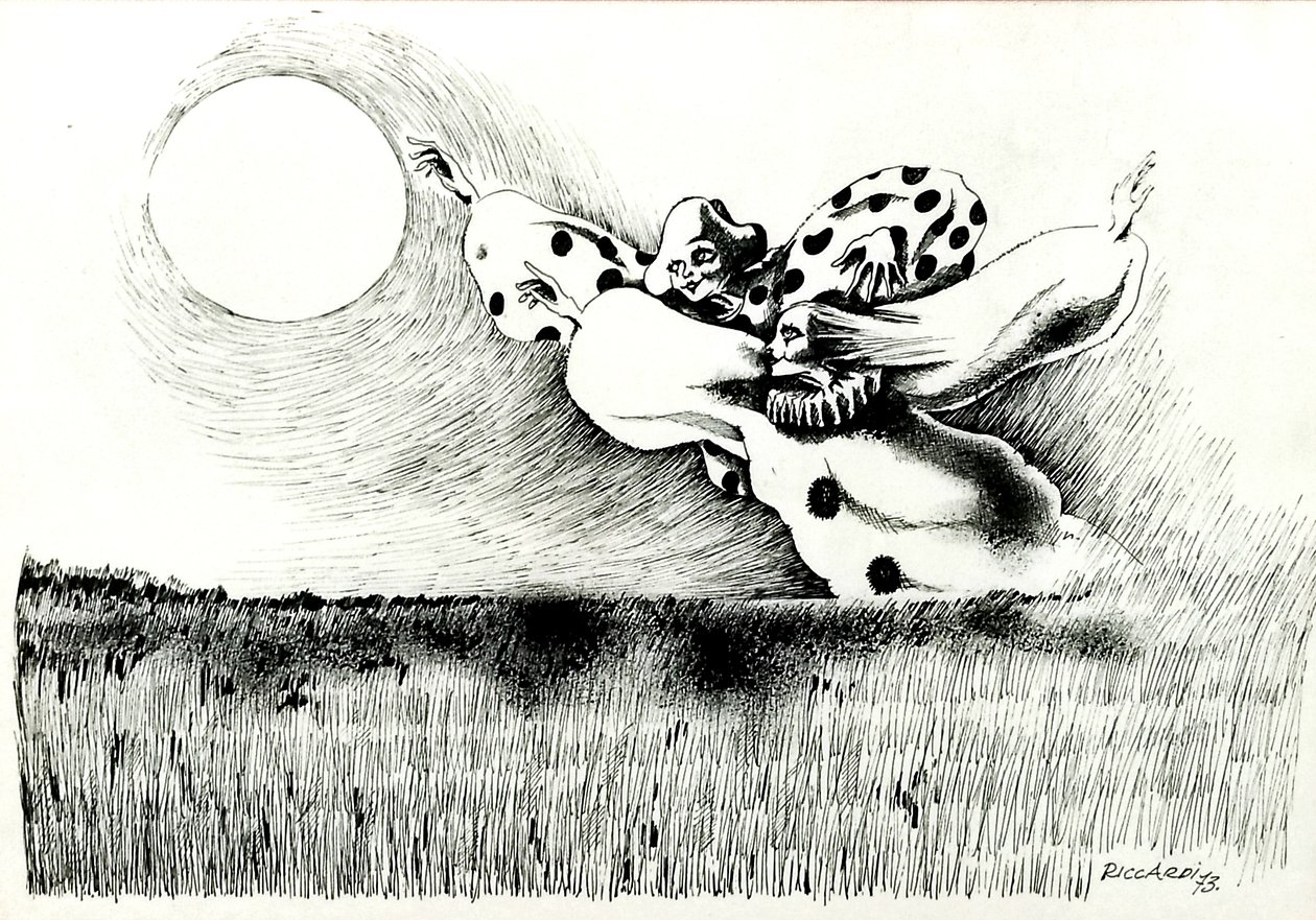 GC Riccardi, Uten tittel, 1973, Tinte auf Papier, 50x70, Italia. av Gian Carlo Riccardi
