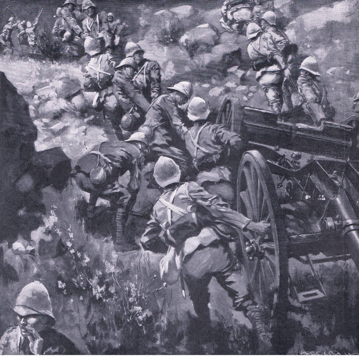 De Lisles marsjerer til Elands Vlet, fra After Pretoria: The Guerilla War utgitt av Harmsworth Bros Limited, 1901 av A. C. Ball