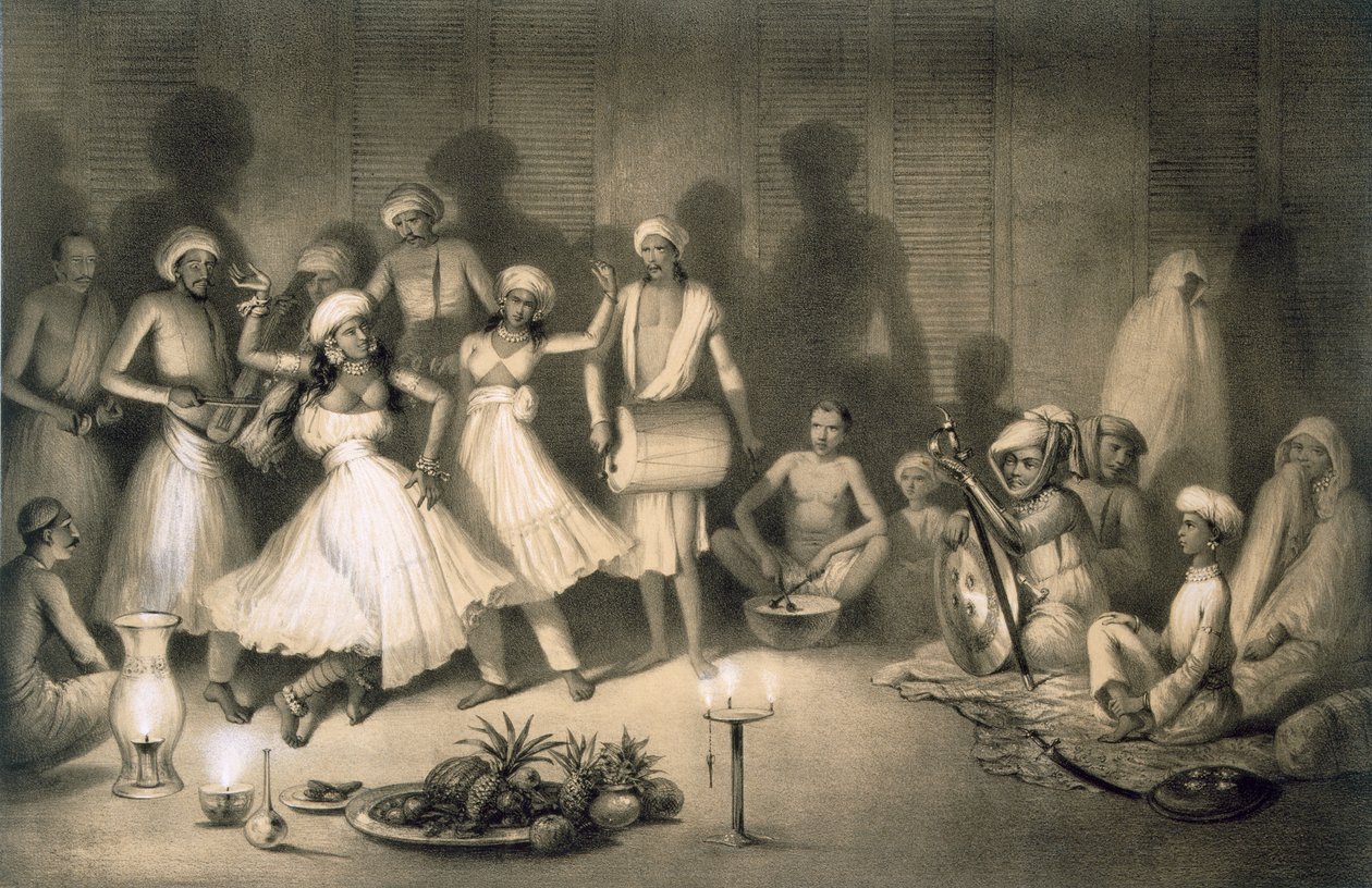Dance of Nautch Girls, fra "Voyages in India", pub. av Smith, Elder und Co., 1858 av A. Soltykoff