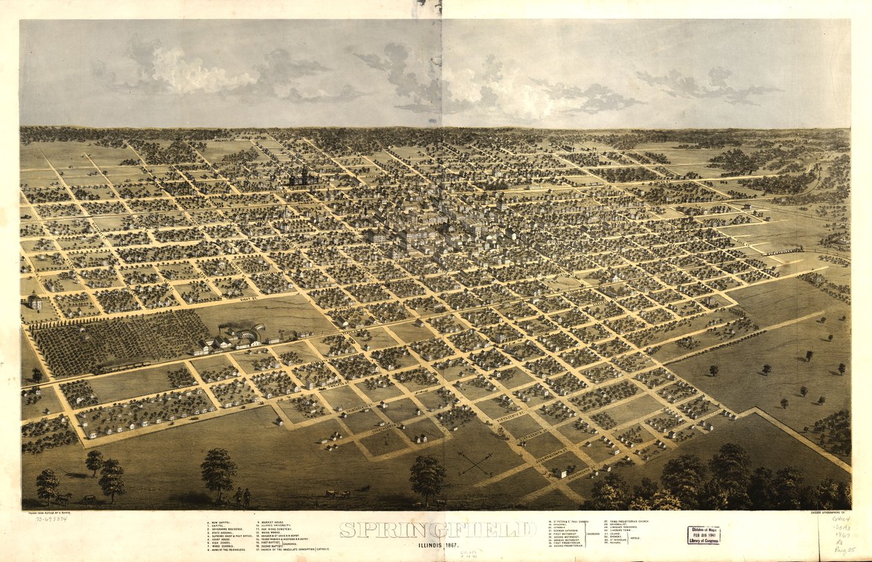 Springfield, Illinois 1867. av A.; Chicago Lithographing Co. Ruger