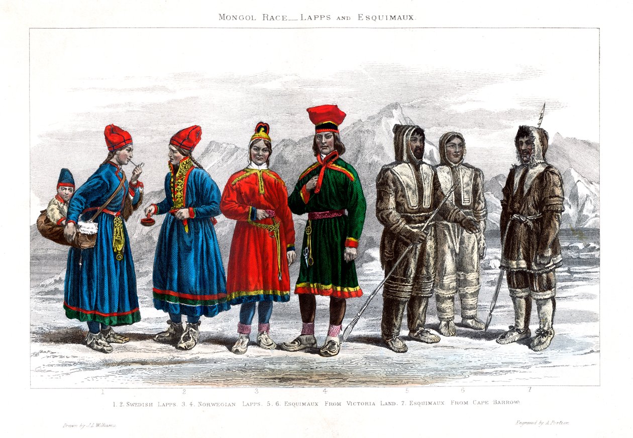 Mongolsk rase, samper og eskimoer, 1800-1900. av A. Portier