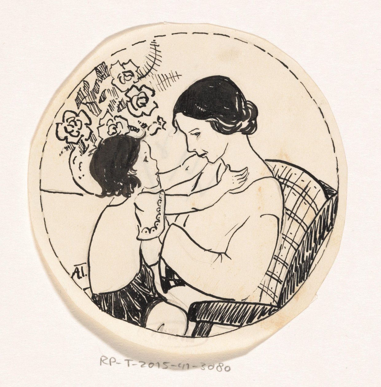 Jente på mors fang av A. Tinbergen (signed by artist)