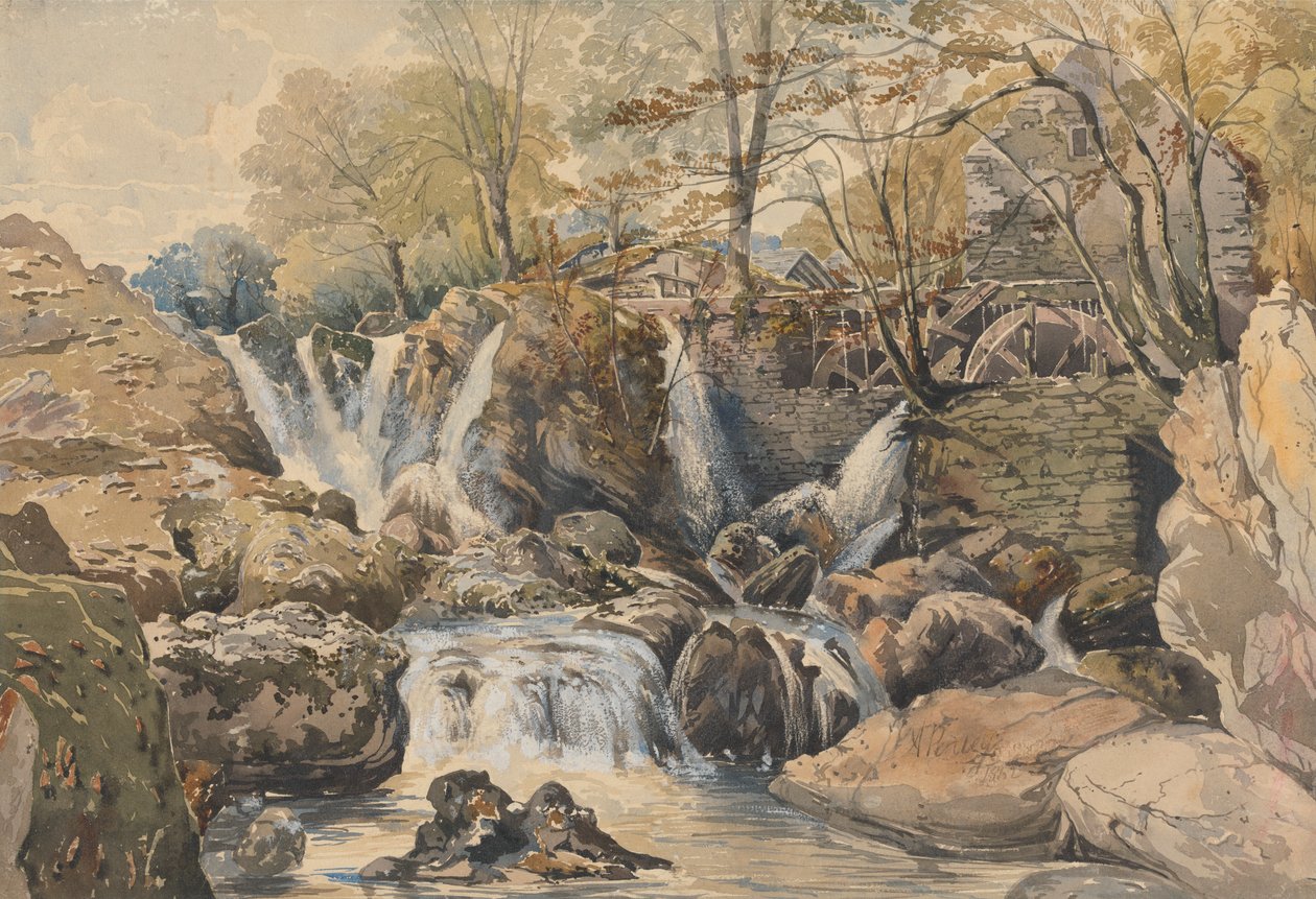 Vannmølle og fossefall av Aaron Edwin Penley