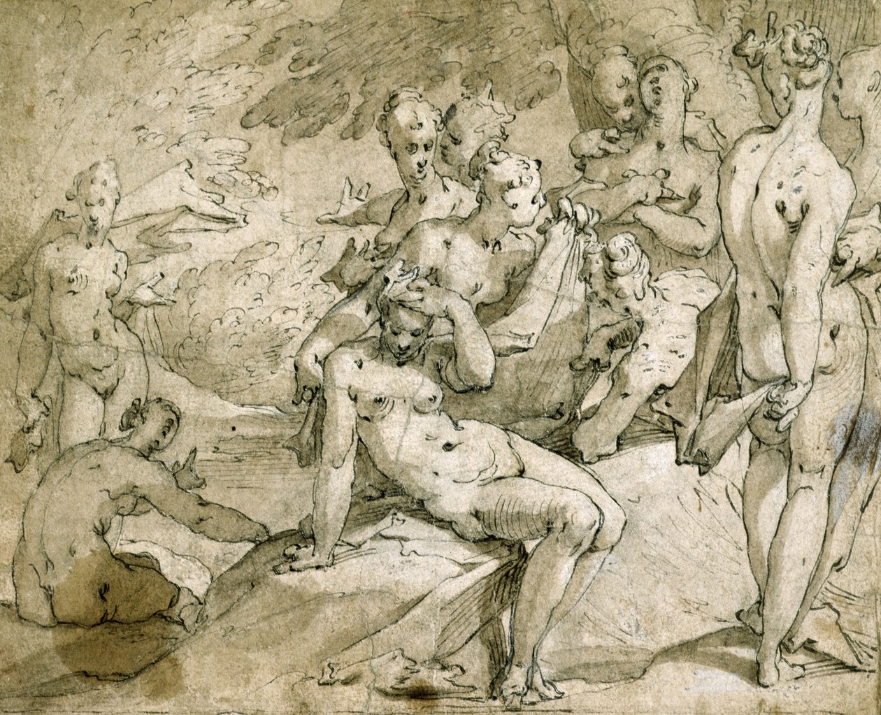 nr. 3146 Diana og Callisto, ca. 1595, (blekk og vask) av Abraham Bloemaert
