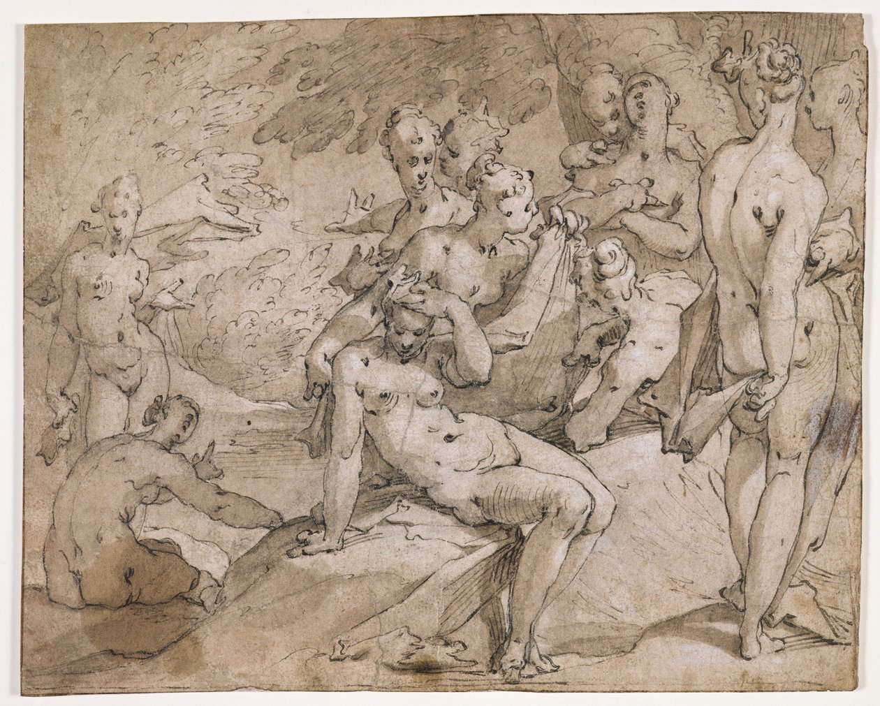Nr.3146 Diana og Callisto, illustrasjon fra Ovids `Metamorphosis`, II, s.442-53, ca. 1595 (penn og blekk) av Abraham Bloemaert