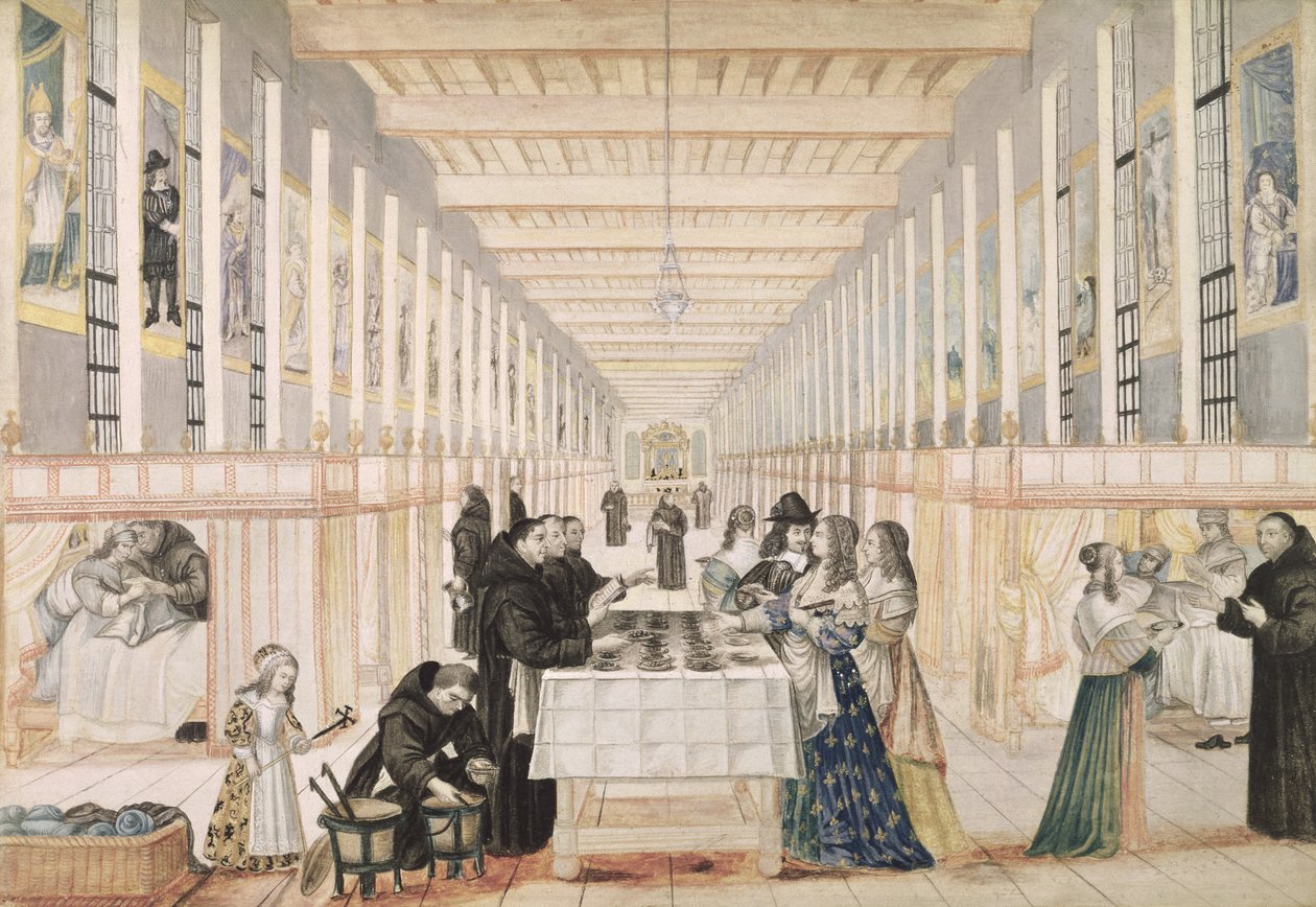 Sykehuset til nestekjærlighetens søstre under et besøk av Anne av Østerrike (1601-66) ca. 1640 (se også 159214) av Abraham Bosse