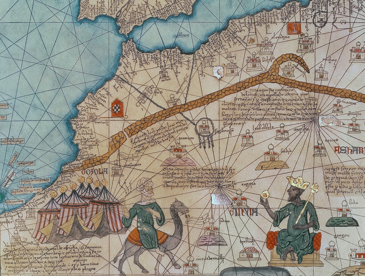 Detalj fra den katalanske atlasen, 1375 (vellum) (detalj av 151844) av Abraham Cresques