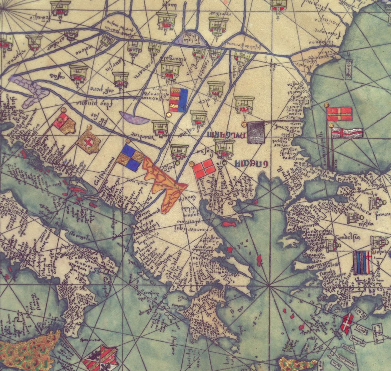Kart over Øst -Europa, utsikt fra sør. Katalansk Atlas. av Abraham Cresques