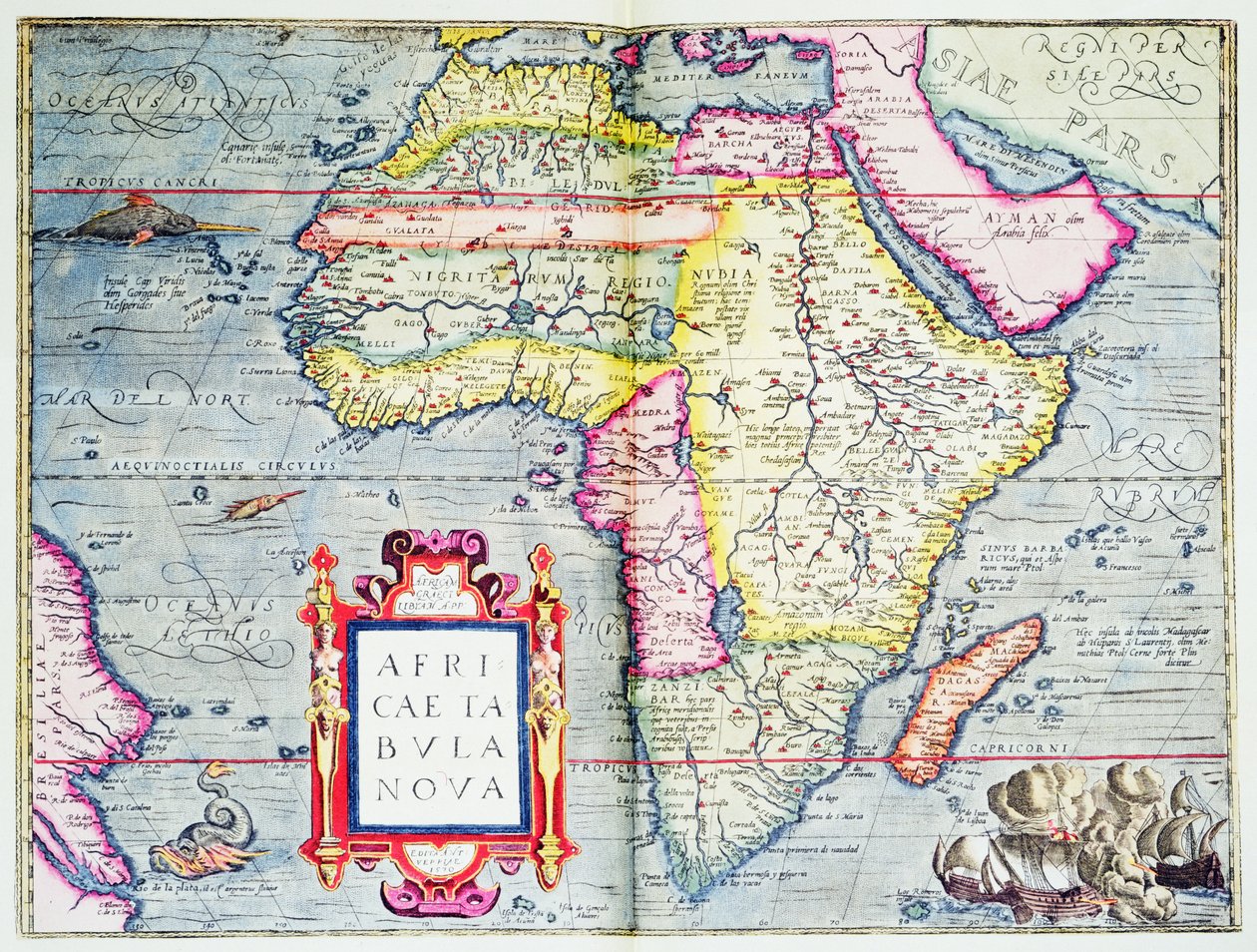 Africae tabvla nova, 1570 (fargegravering) av Abraham Ortelius
