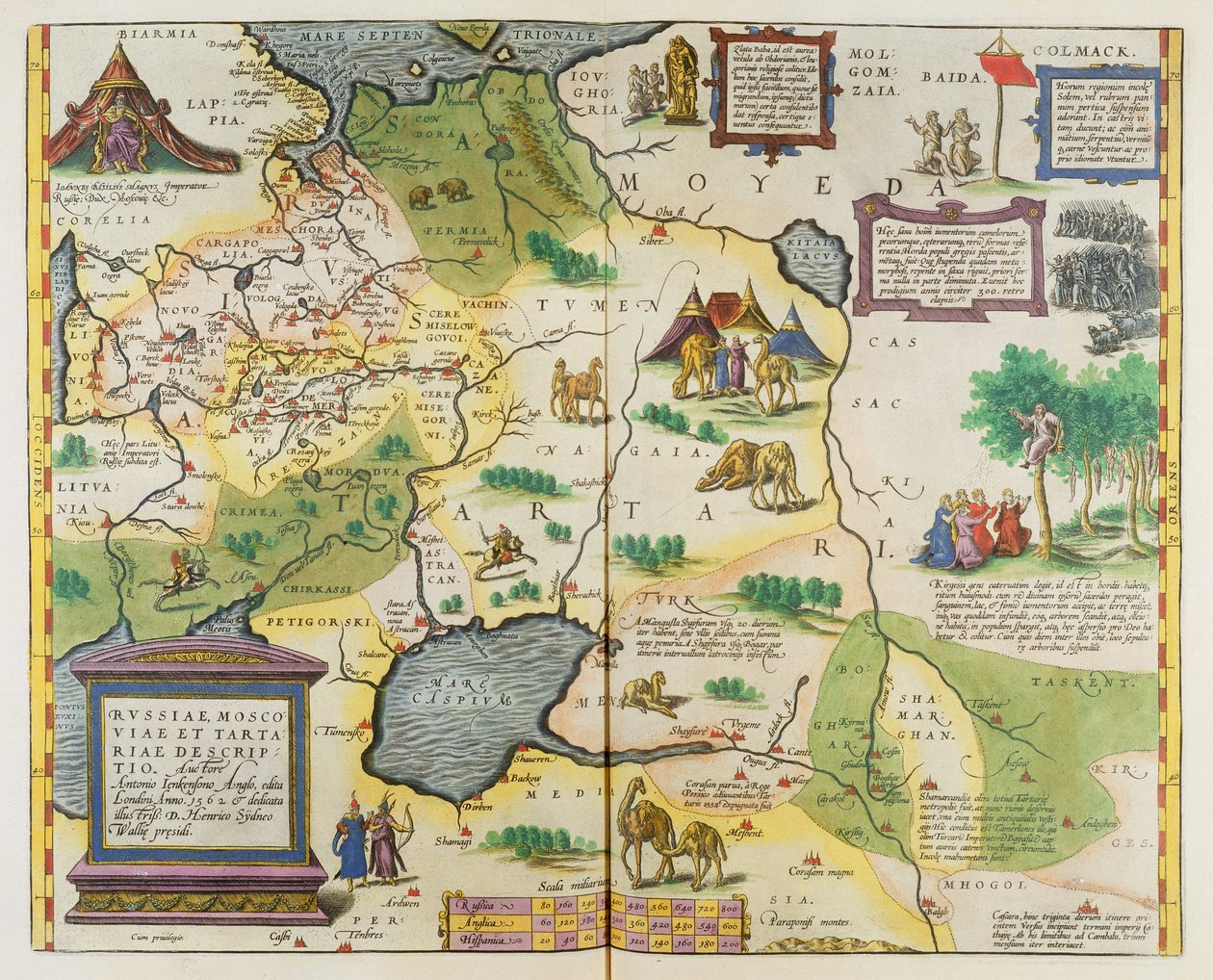 Kart over det russiske imperiet, 1588 (håndfarget gravering) av Abraham Ortelius