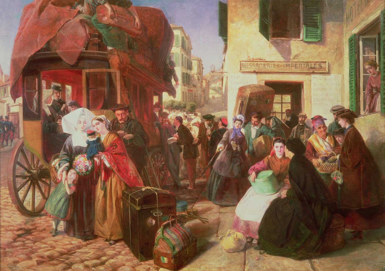 The Departure of a Diligence fra Biarritz, 1862 av Abraham Solomon