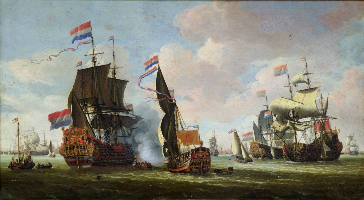 Ankomsten til Michiel Adriaanszoon de Ruyter (1607-76) i Amsterdam av Abraham Storck