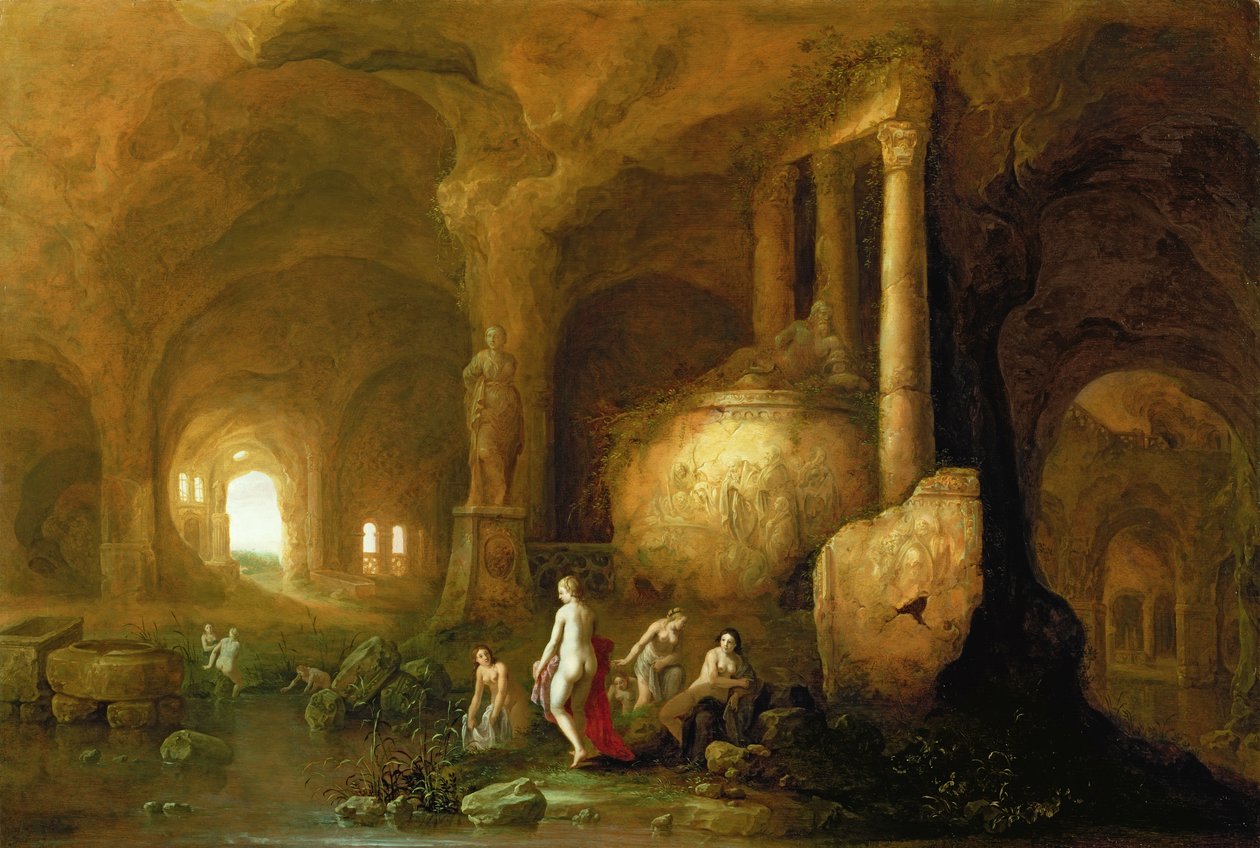 Nymphs Bathing by Classical Ruins av Abraham van Cuylenborch
