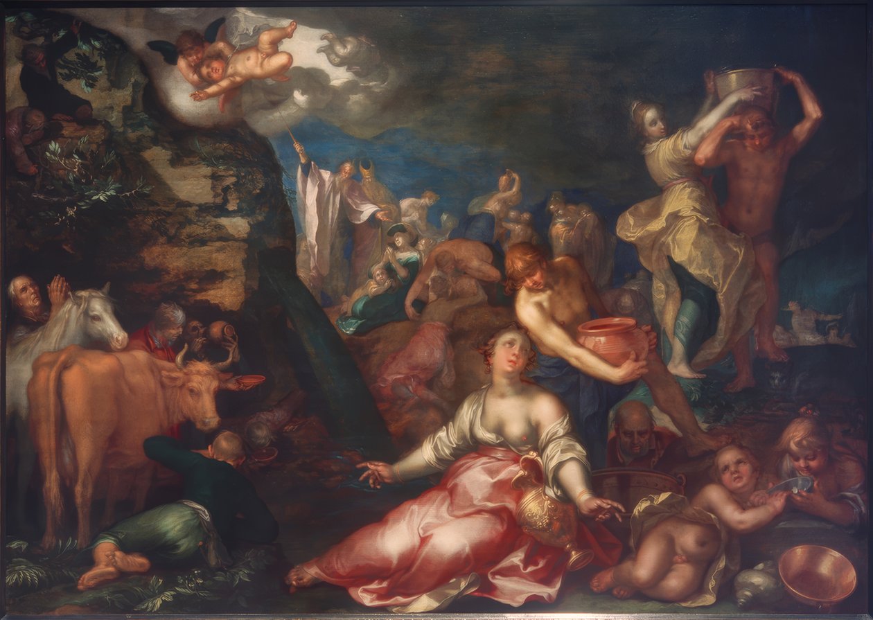 Moses slår vann ut av fjellet av Abraham Bloemaert
