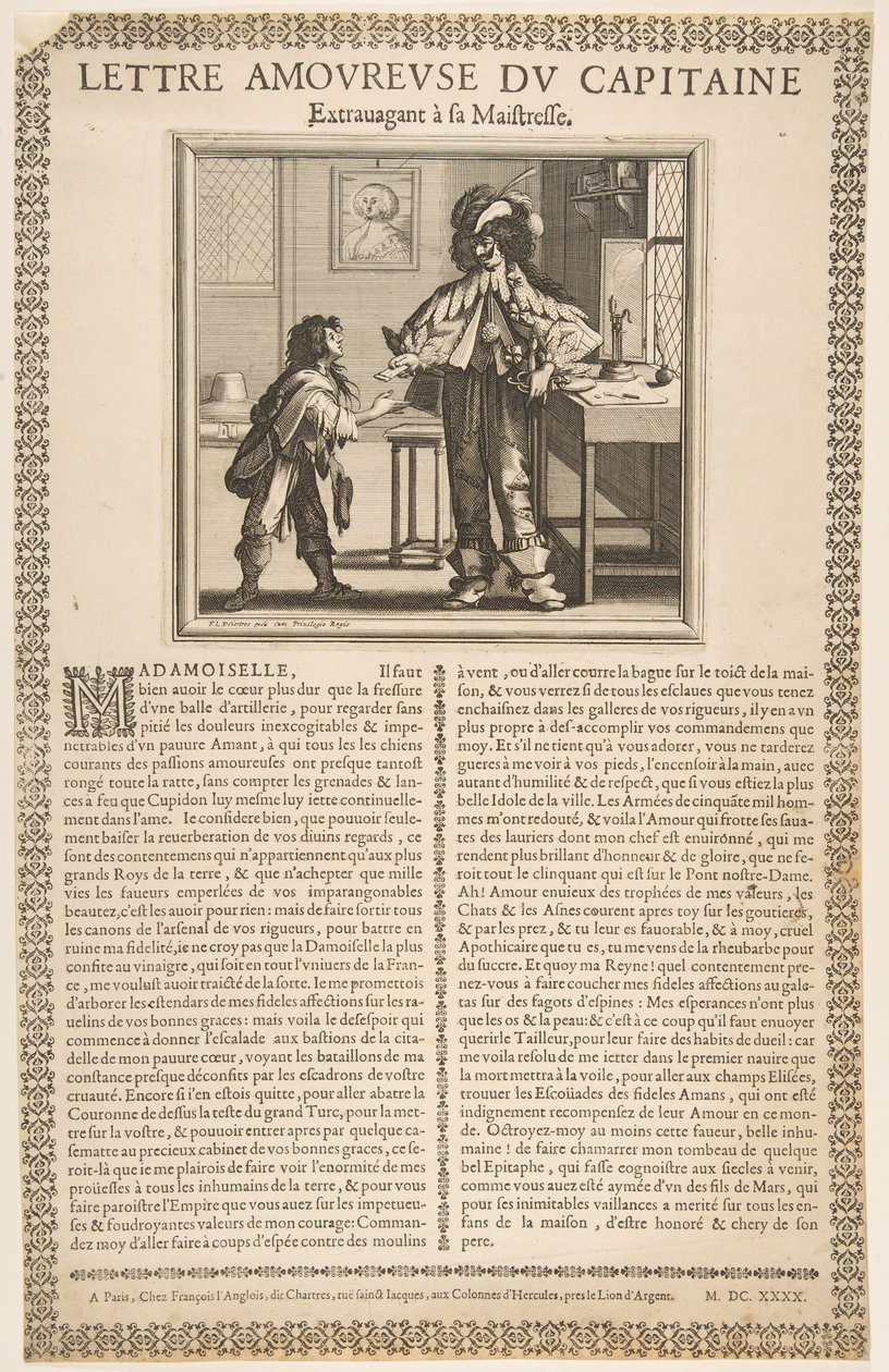 Kapteinens kjærlighetsbrev, ca. 1636. av Abraham Bosse