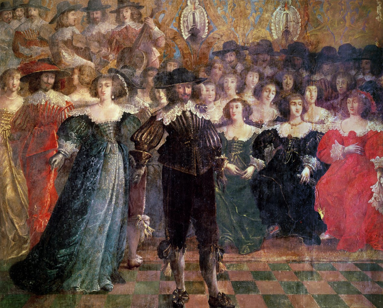 The Court Ball (veggmaleri) (detalj) av Abraham Bosse