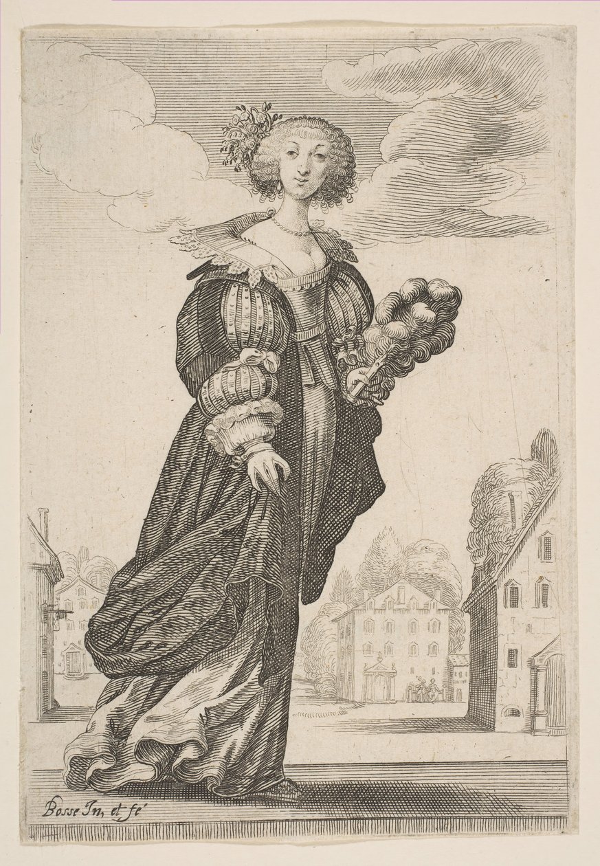 Kvinne som holder en vifte, 1629. av Abraham Bosse