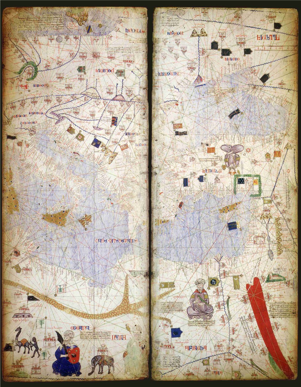 Katalansk atlas, ark 7 og 8, 1375 av Abraham Cresques
