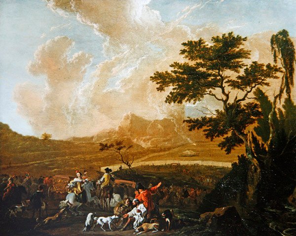 A Hunting Party (olje på panel) av Abraham Danielsz. Hondius