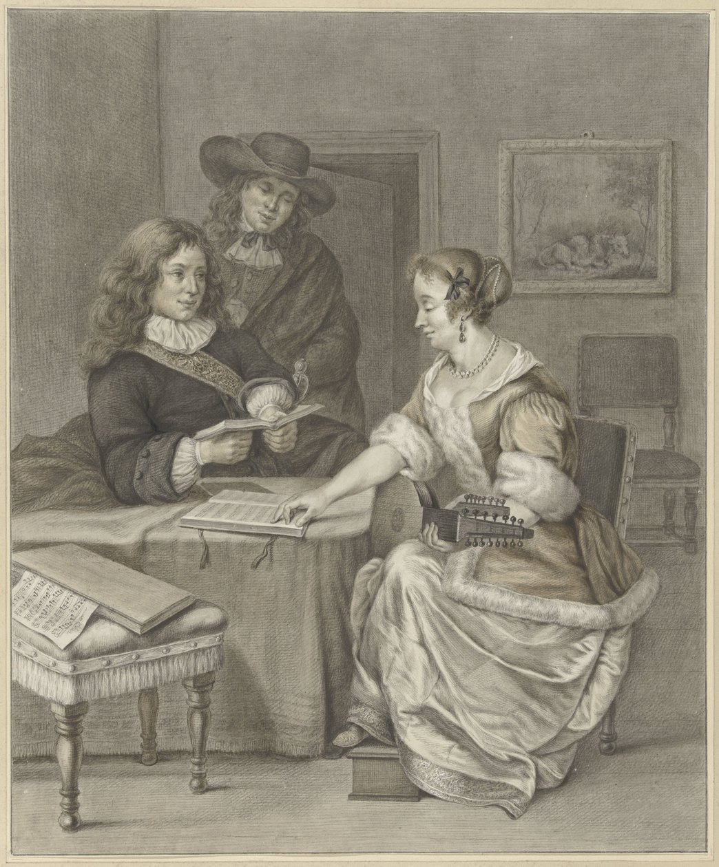 Et par som lager musikk, en mann ser på av Abraham Delfos