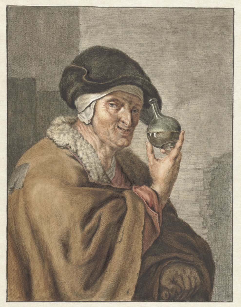 Gammel kvinne med et uringlass av Abraham Delfos