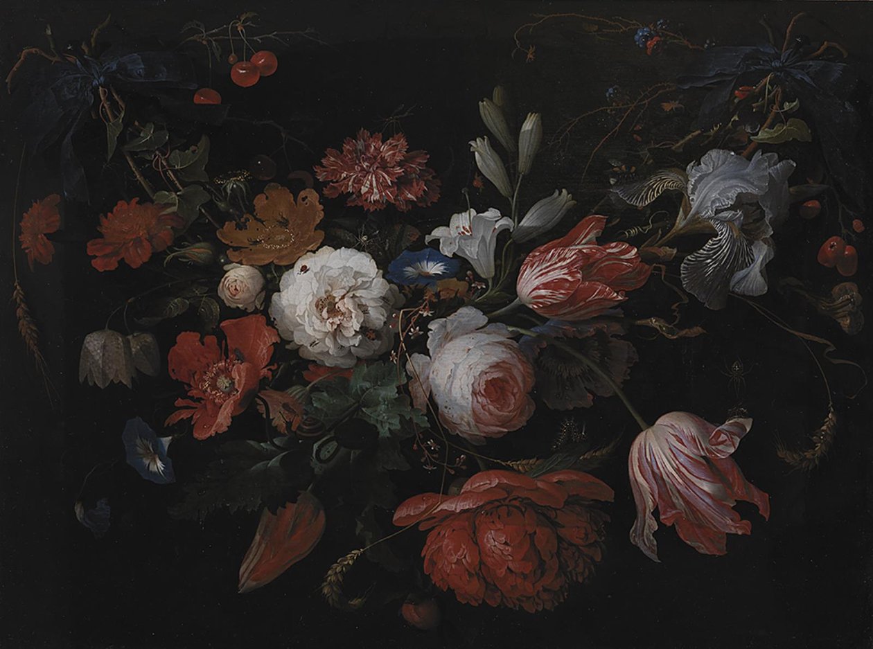 En krans av blomster av Abraham Mignon