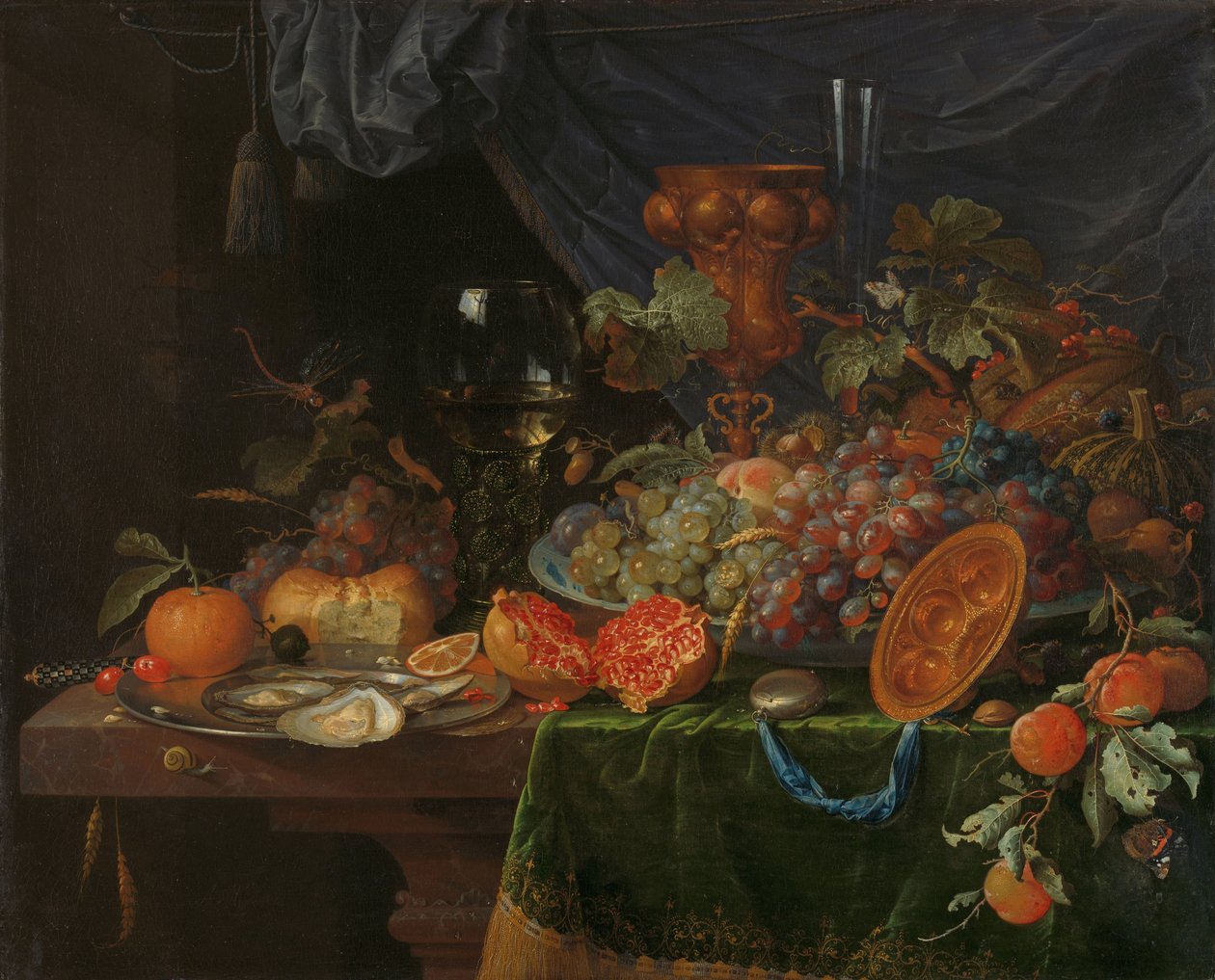 Stilleben med frukt og østers av Abraham Mignon