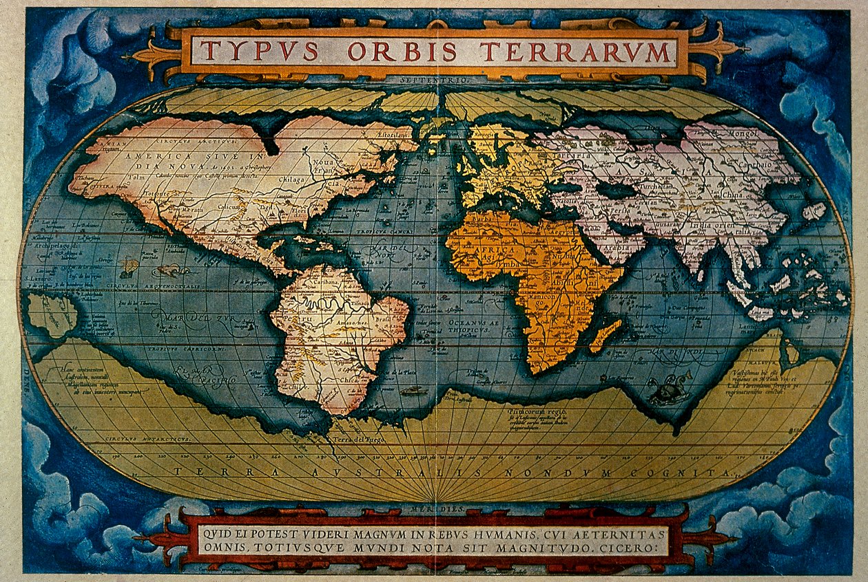 The Planisphere, kartografi av Anversa, 1571 av Abraham Ortelius