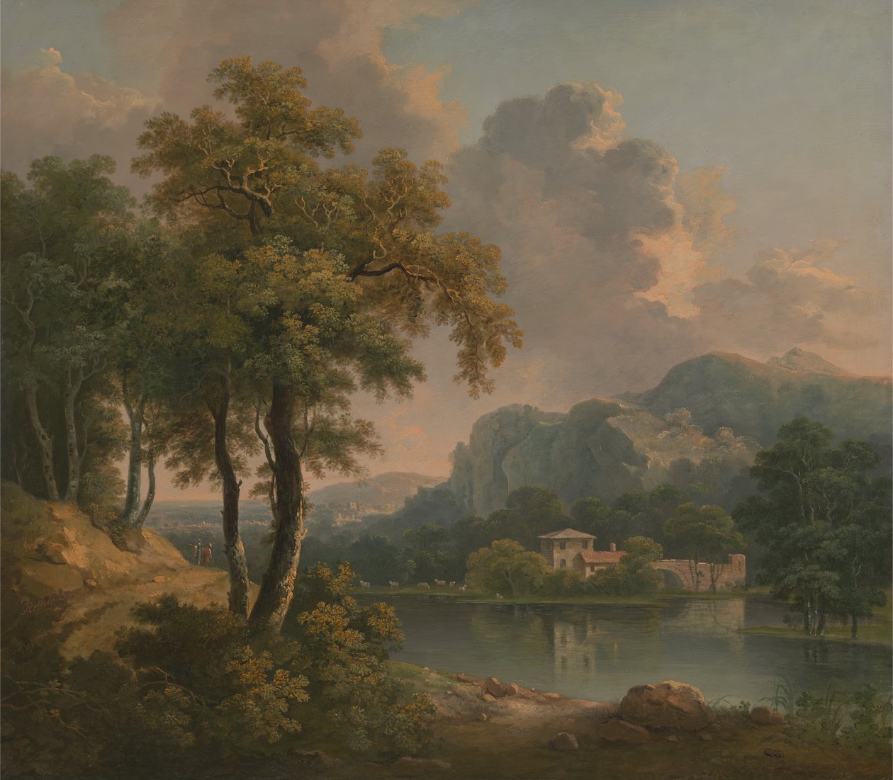 Skogbevokst kupert landskap, 1785. av Abraham Pether
