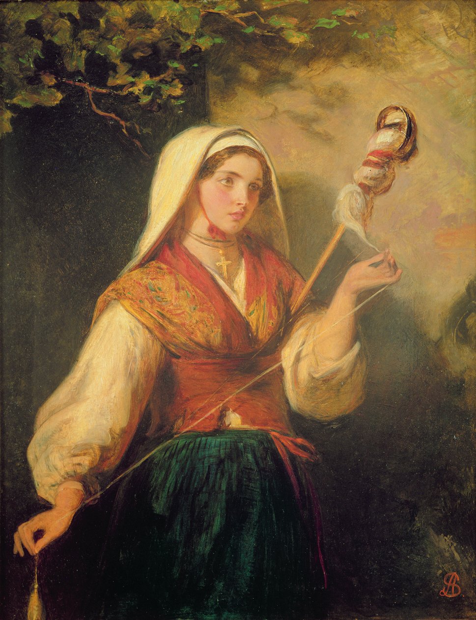 Ung kvinne som spinner ull av Abraham Solomon