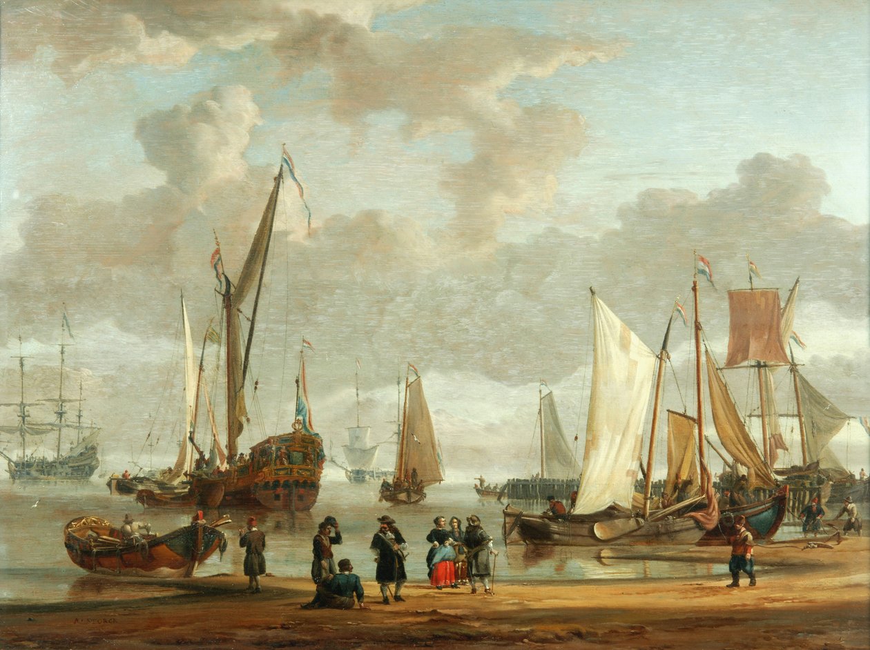 Kystscene (olje på panel) av Abraham Storck