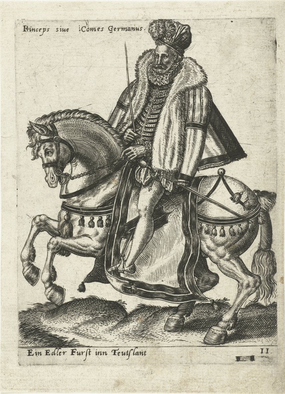 Tysk hersker til hest av Abraham de Bruyn (attributed to)