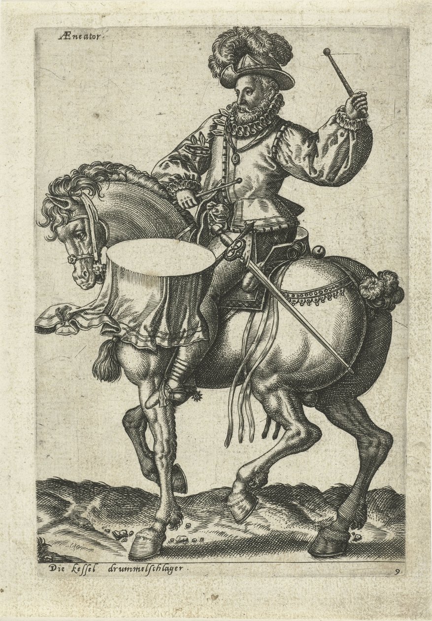 Tysk tromme til hest av Abraham de Bruyn (attributed to)